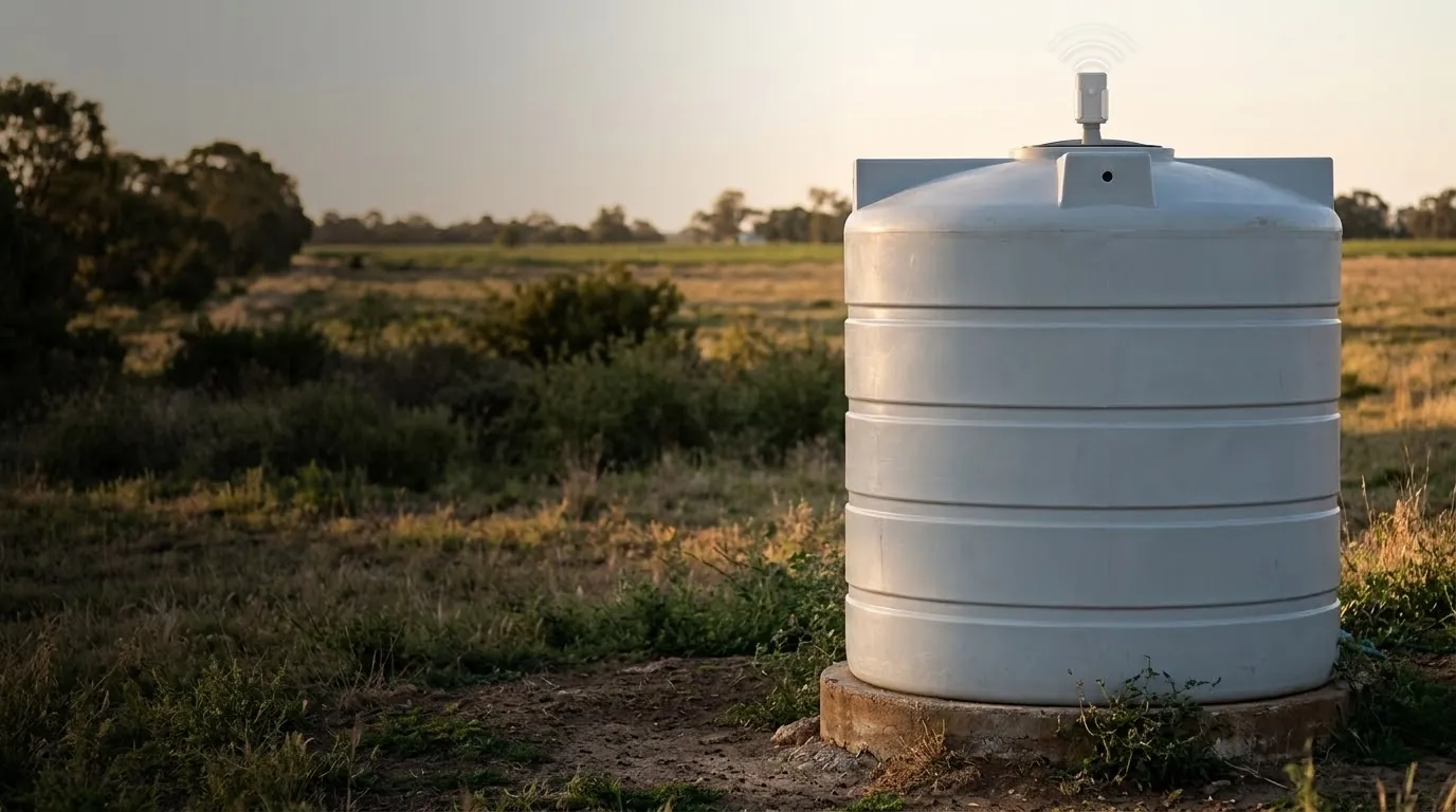 Sensor inalámbrico de nivel instalado sobre un tanque de agua